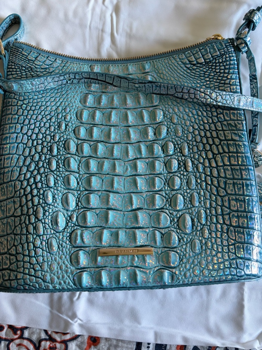 Brahmin Teal Croc-Katie Embossed Crossbody - Picture 4 of 9